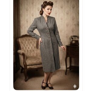 VINTAGE JB WRIGHT DRESS PETITES GRAY SZ 10 CAREER BUTTON DRESS 80’s MADMEN RETRO